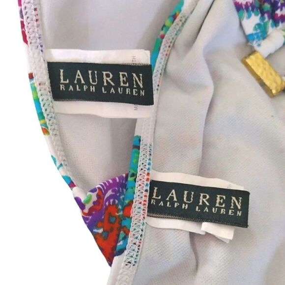 Ralph Lauren Colorful Cabana Paisley Ring Front Halter Bikini Set Size 12 - Picture 12 of 16